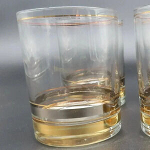 Culver Banded Rocks Low Ball Glasses Gold Silver Old Fashion Set of 4 VTG